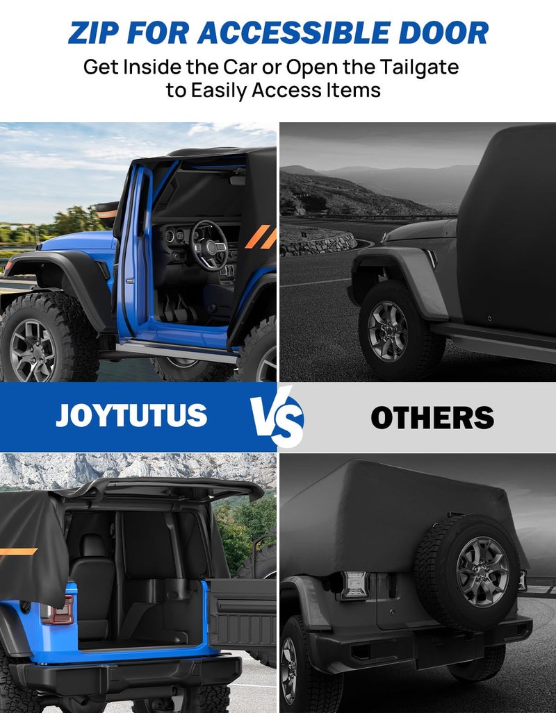 جوي توتوس غطاء كابينة JOYTUTUS متوافق مع Wrangler JK JL 2 Doors 2007-2025 | غطاء سيارة مقاوم للماء ومقاوم للرياح في جميع الأحوال الجوية مع إمكانية الوصول بسحاب | حماية من الأشعة فوق البنفسجية ونسيج مقاوم للخدش | تتضمن حقيبة تخزين - Image 5